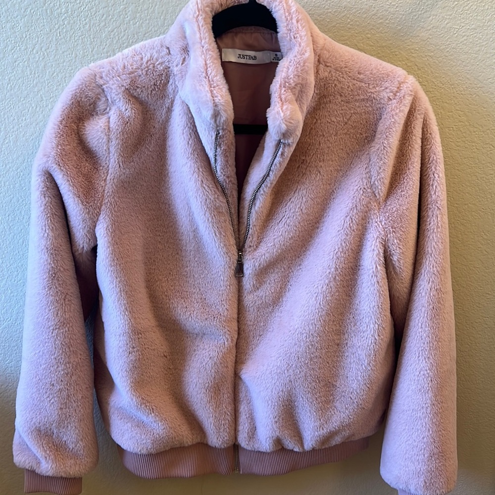Pink plush jacket S